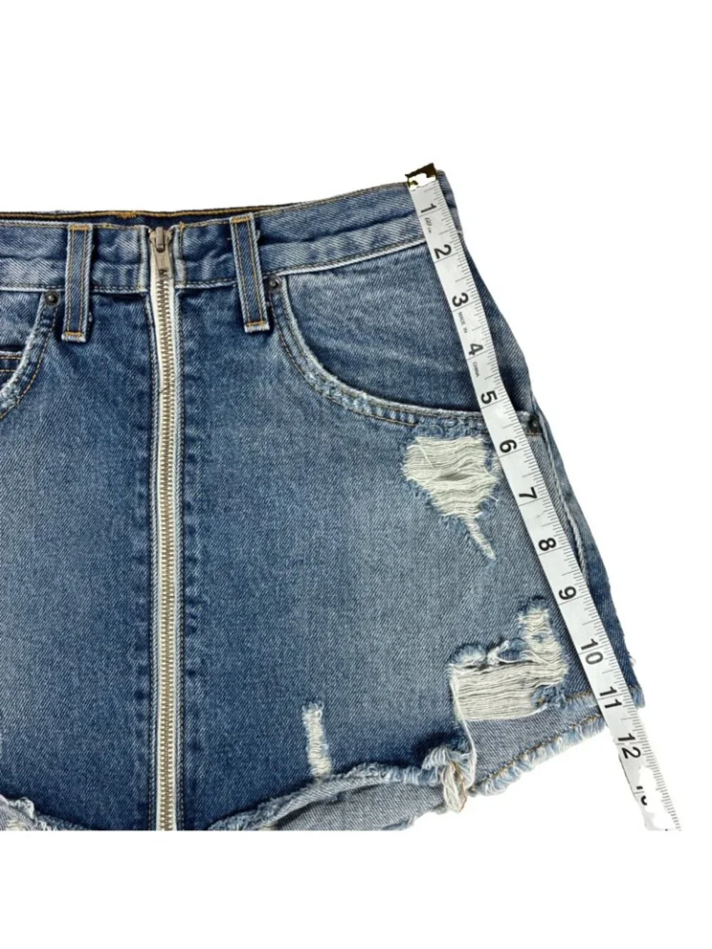 Carmar Beatrice Denim Skort 25 Distressed Exposed Front Zip Festival Shorts LA